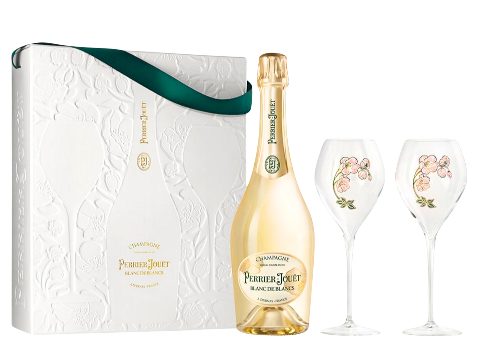 Champagne Perrier Jouet Blanc de Blancs NV Gift set (w/2 Champagne flutes) (RP:92)